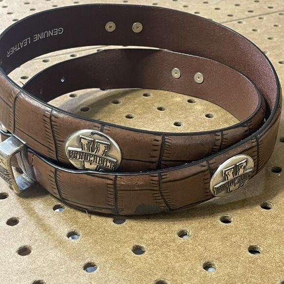 Enmon Vanderbilt Commodores Genuine Leather Grain Metal Belt Brown Size 38 Men - Picture 3 of 9